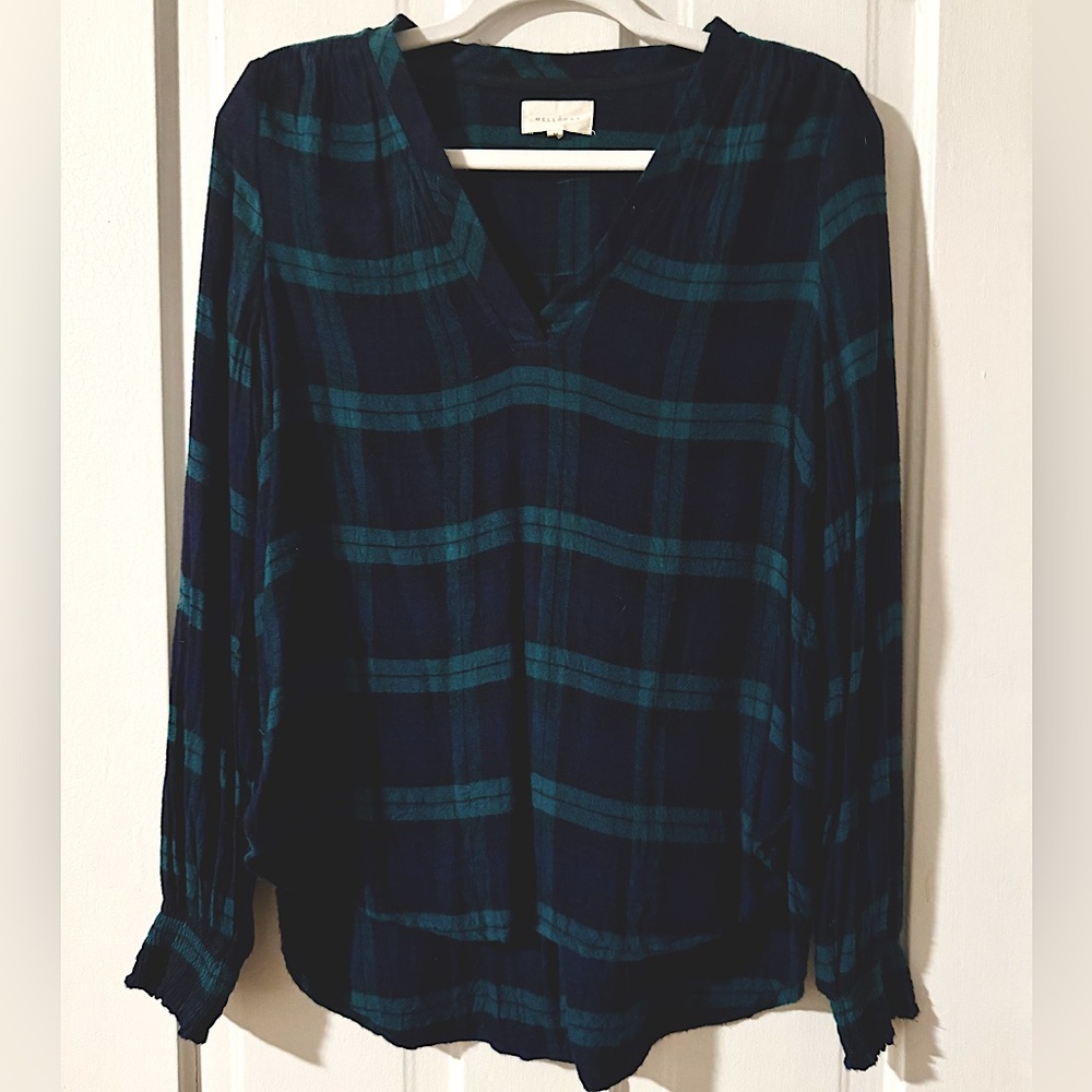 Melloday Blackwatch Navy & Green Plaid Shirt